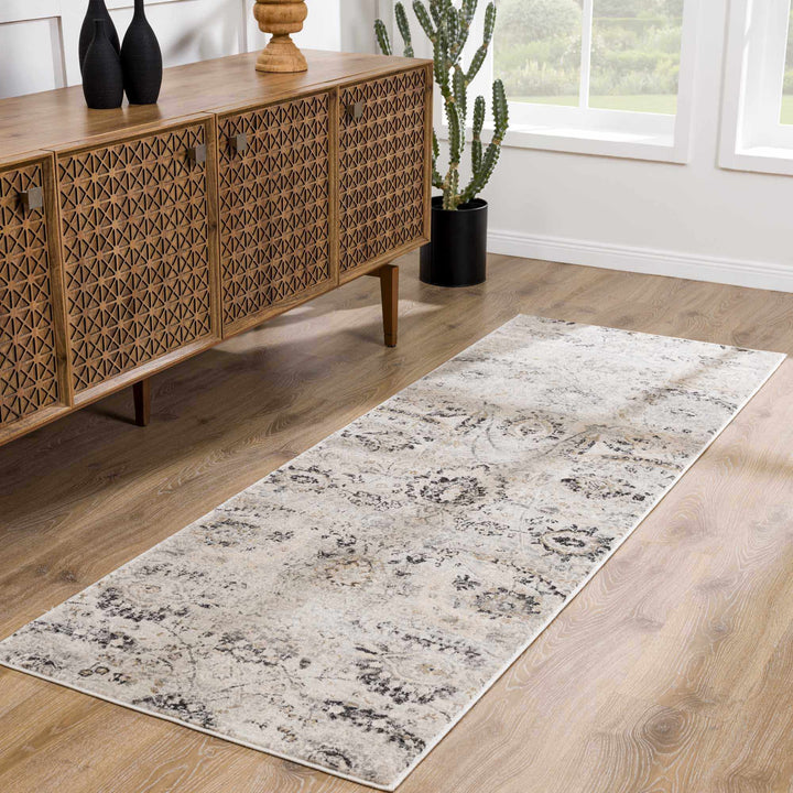Beige, Gray and Charcoal Antique look Traditional Design area rug - The Rug Decor