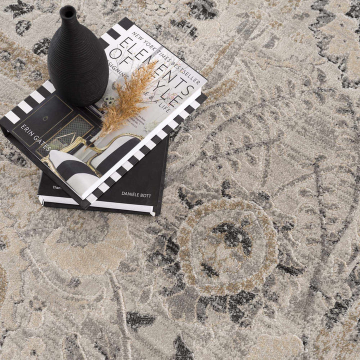 Beige, Gray and Charcoal Antique look Traditional Design area rug - The Rug Decor