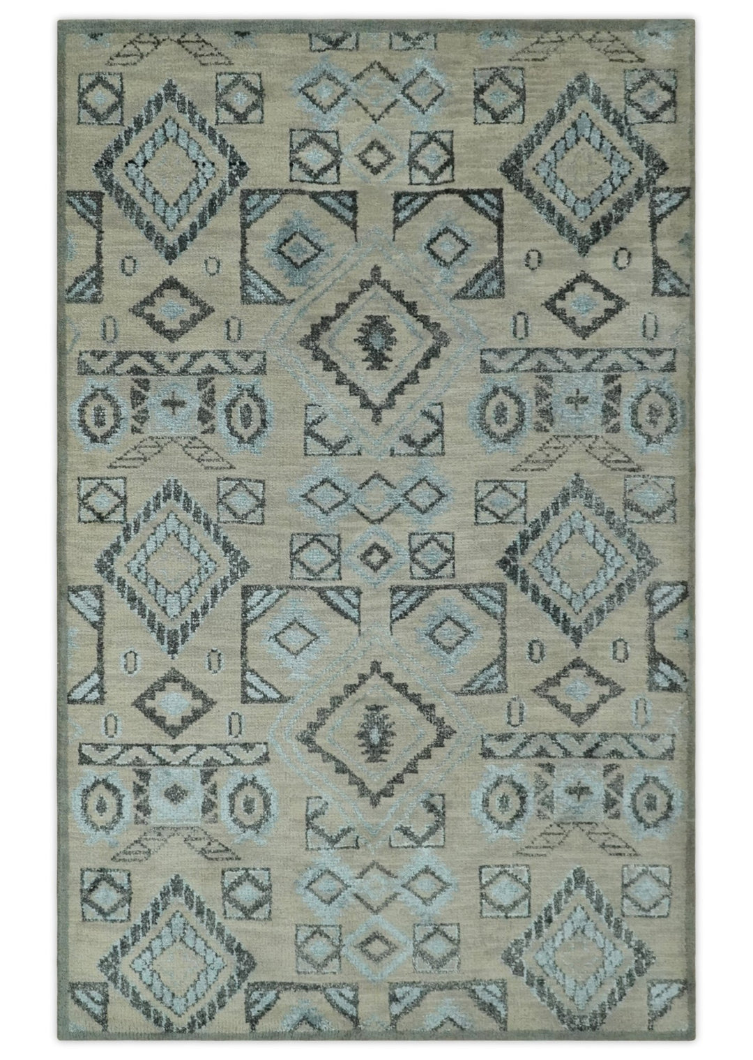 Beige, Silver and Charcoal Hand Knotted Traditional Mamluk design 5x8 wool Area Rug - The Rug Decor