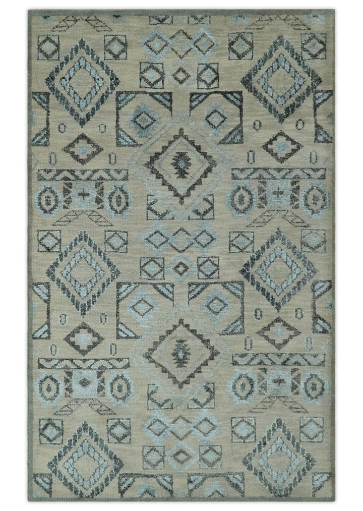 Beige, Silver and Charcoal Hand Knotted Traditional Mamluk design 5x8 wool Area Rug - The Rug Decor