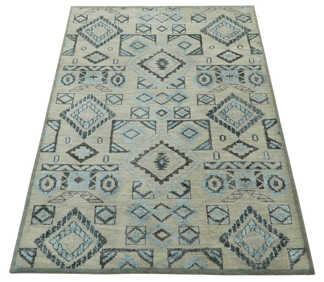Beige, Silver and Charcoal Hand Knotted Traditional Mamluk design 5x8 wool Area Rug - The Rug Decor