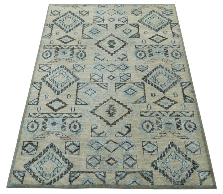 Beige, Silver and Charcoal Hand Knotted Traditional Mamluk design 5x8 wool Area Rug - The Rug Decor