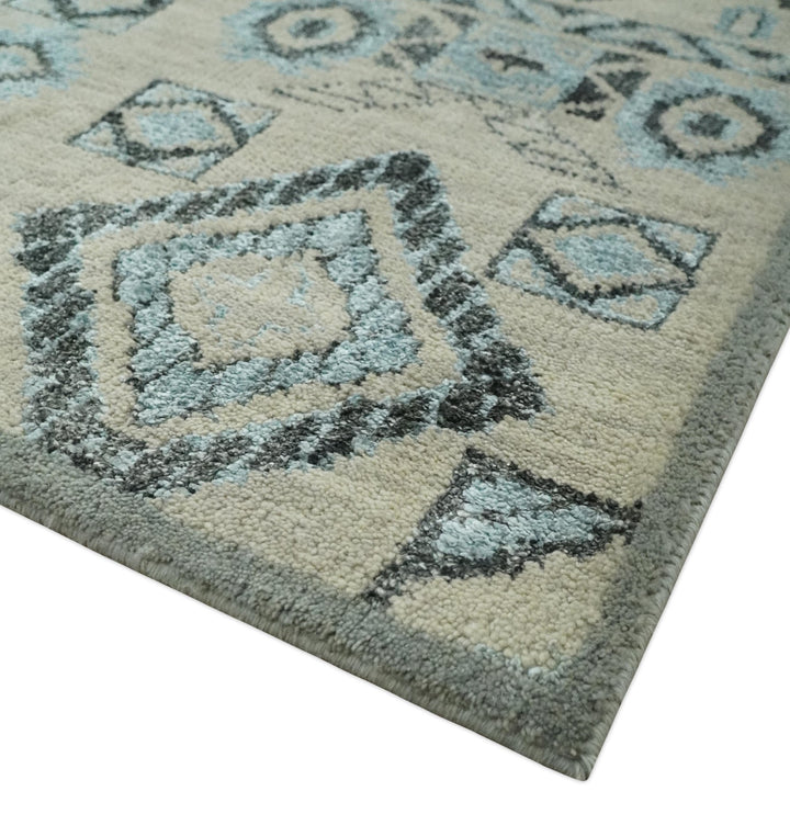 Beige, Silver and Charcoal Hand Knotted Traditional Mamluk design 5x8 wool Area Rug - The Rug Decor