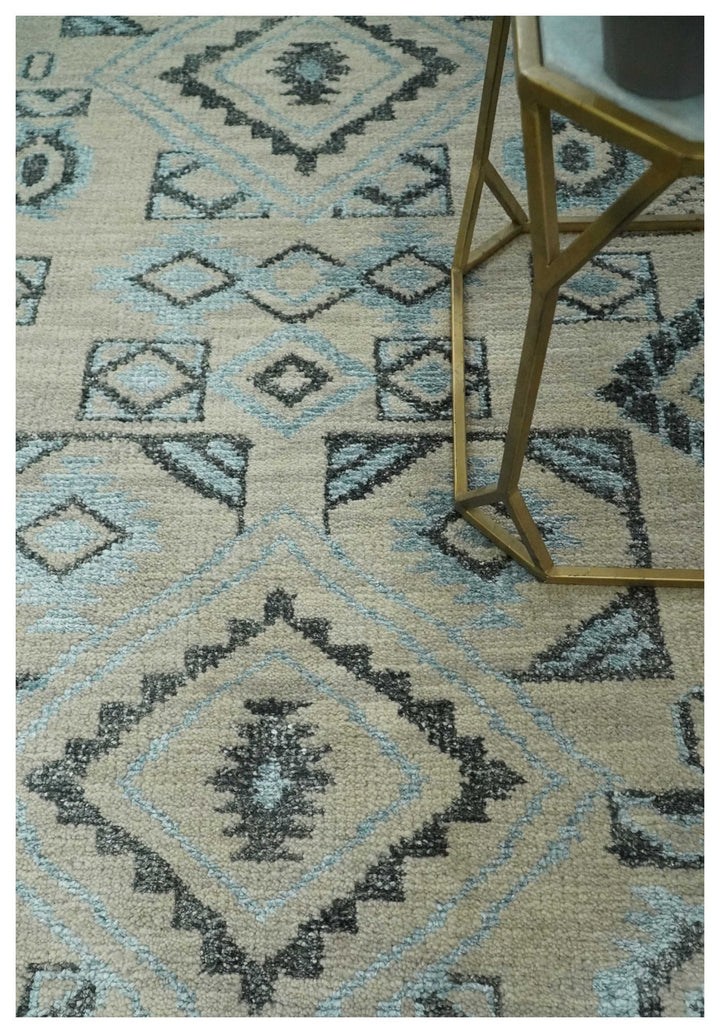 Beige, Silver and Charcoal Hand Knotted Traditional Mamluk design 5x8 wool Area Rug - The Rug Decor