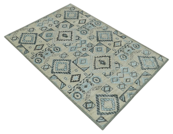 Beige, Silver and Charcoal Hand Knotted Traditional Mamluk design 5x8 wool Area Rug - The Rug Decor