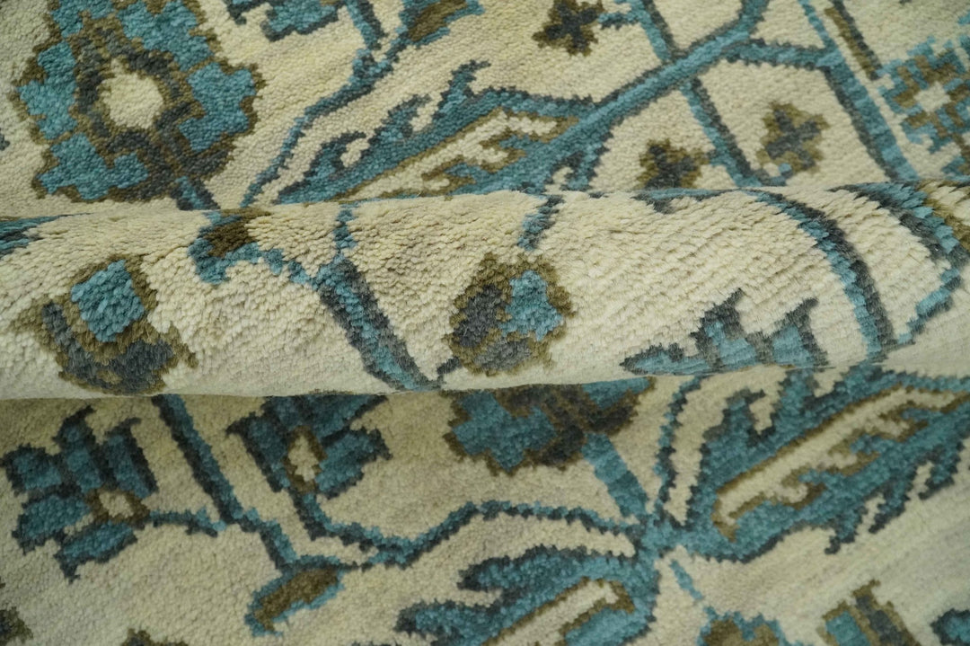 Beige, Teal and Charcoal Traditional Large Design Hand Knotted 5x8 wool Rug - The Rug Decor