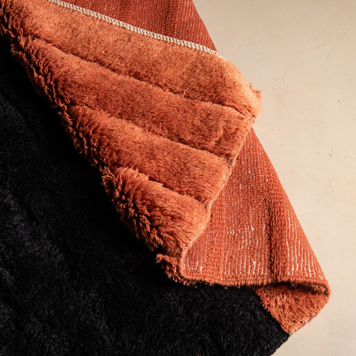 Black And Rust Stripes Texture Handmade Moroccan 4x6 Wool Area Rug - The Rug Decor