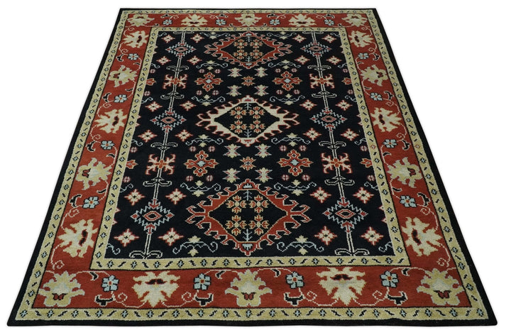 Black, Rust and Beige 8x10 Traditional Oriental Hand Knotted Wool Area Rug - The Rug Decor