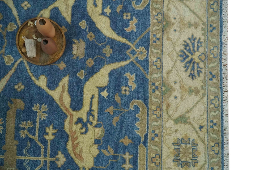 Blue and Beige Hand Knotted Traditional Oriental Oushak 8x10 wool Area Rug - The Rug Decor