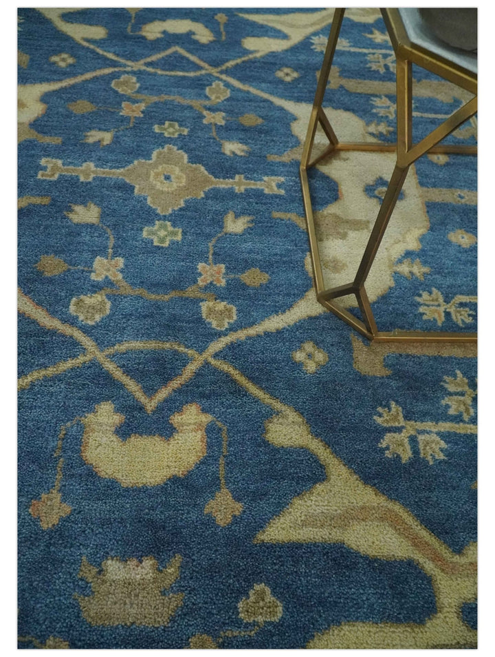 Blue and Beige Hand Knotted Traditional Oriental Oushak 8x10 wool Area Rug - The Rug Decor