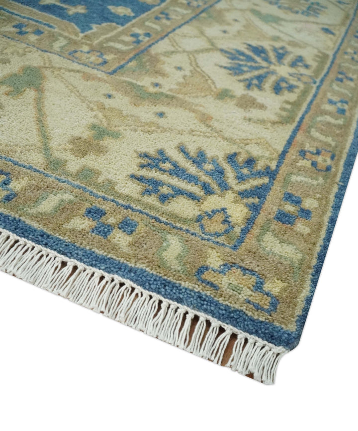 Blue and Beige Hand Knotted Traditional Oriental Oushak 8x10 wool Area Rug - The Rug Decor