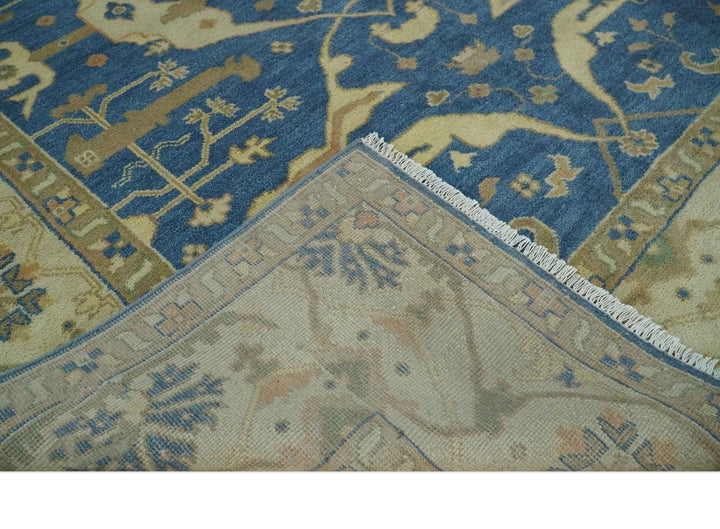 Blue and Beige Hand Knotted Traditional Oriental Oushak 8x10 wool Area Rug - The Rug Decor