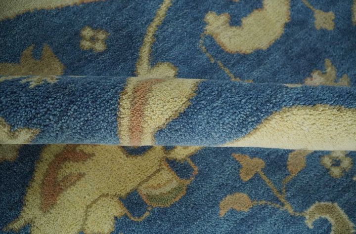 Blue and Beige Hand Knotted Traditional Oriental Oushak 8x10 wool Area Rug - The Rug Decor