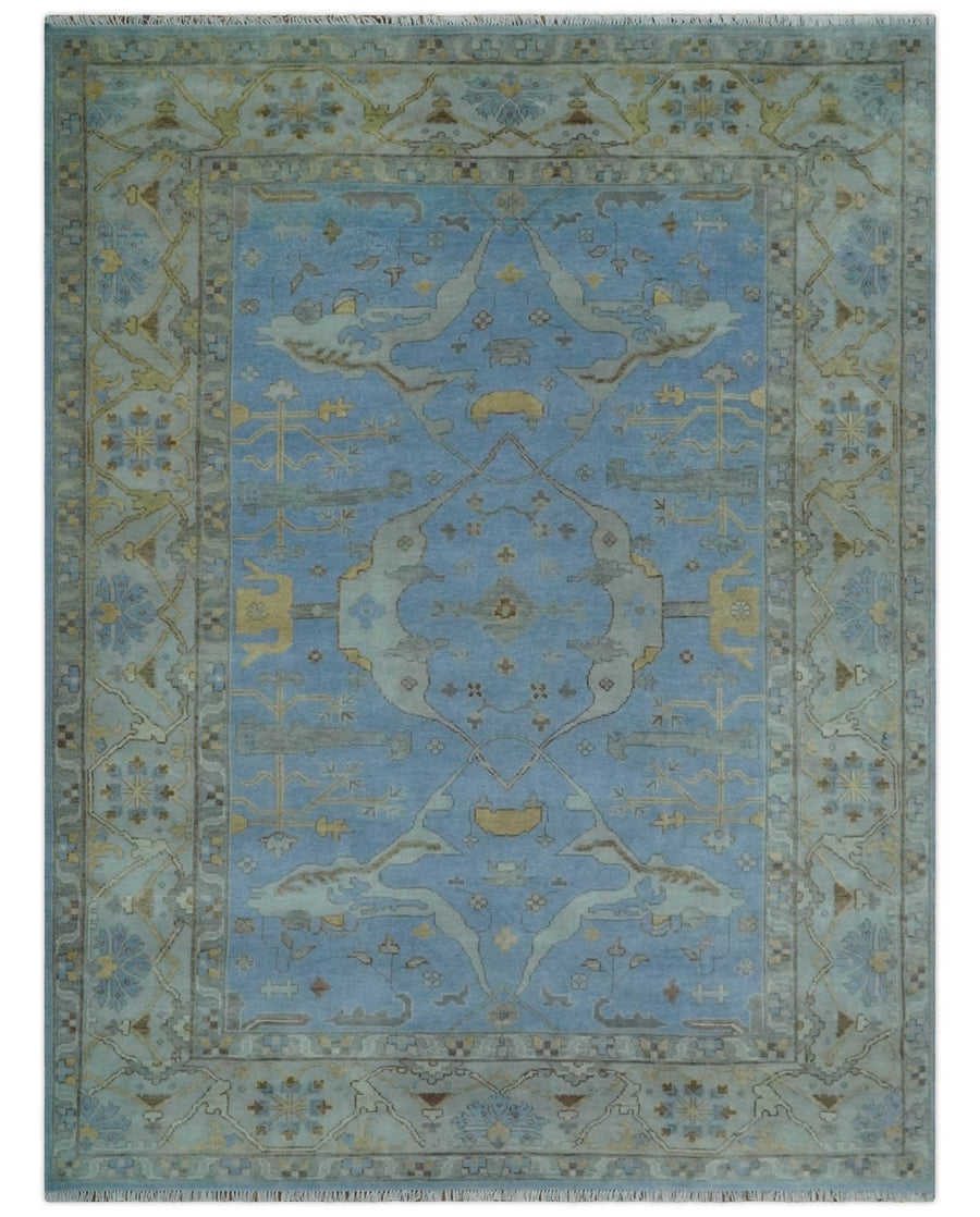 Blue and Gray Hand knotted Oriental Oushak 9x12 wool Area Rug - The Rug Decor