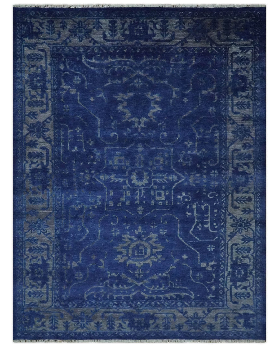 Blue and Gray Hand knotted Oriental Oushak Multi Size wool Area Rug - The Rug Decor