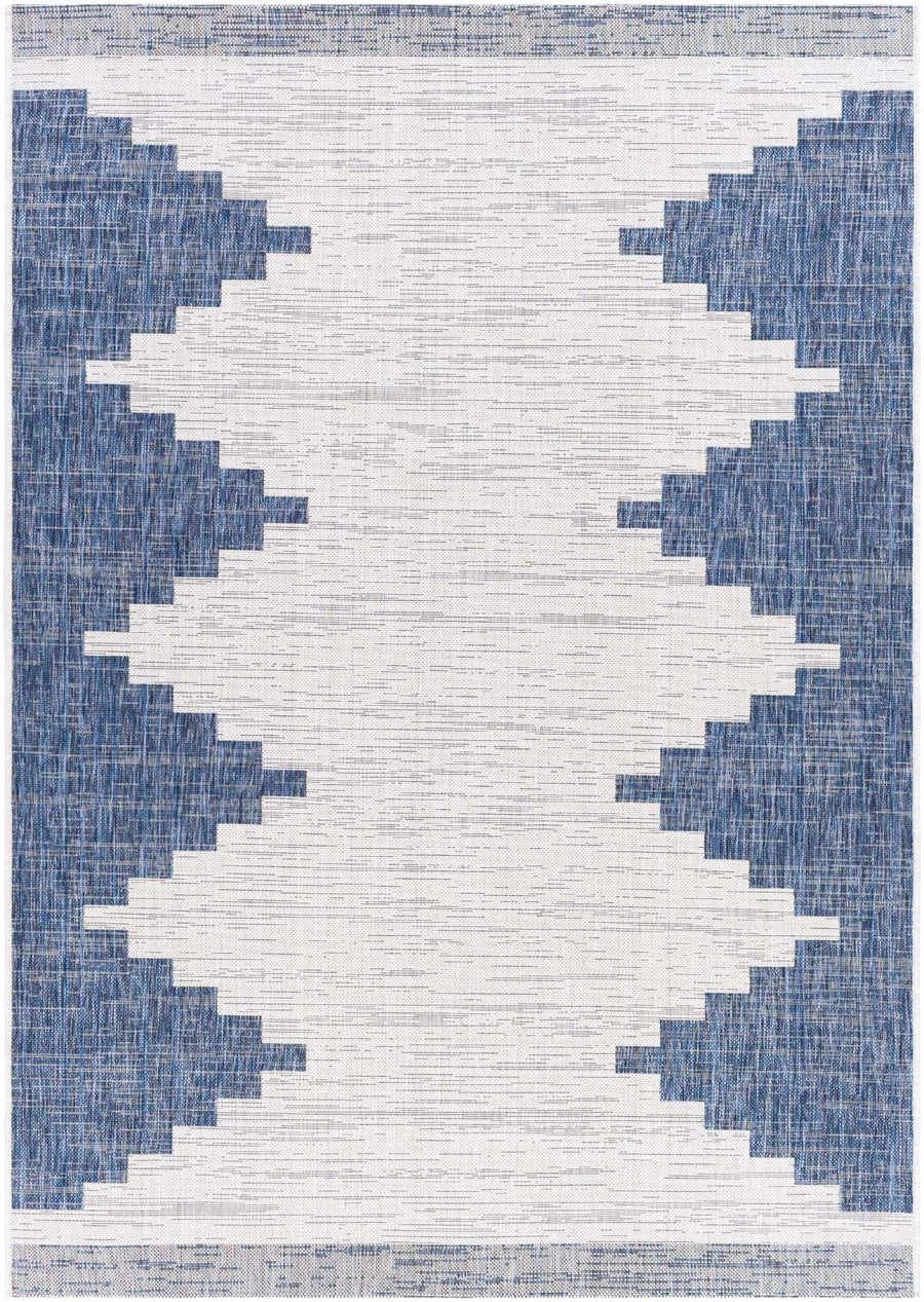 Blue and Ivory Geometrical Indoor and Outdoor Multi Size Washable Area Rug - The Rug Decor