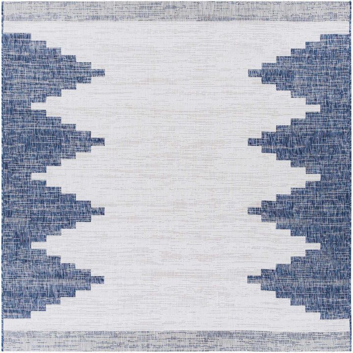 Blue and Ivory Geometrical Indoor and Outdoor Multi Size Washable Area Rug - The Rug Decor