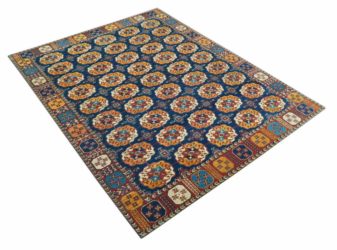 Blue And Mustard Traditional Medallion Design 8x10 Hand Knotted wool Area Rug - The Rug Decor