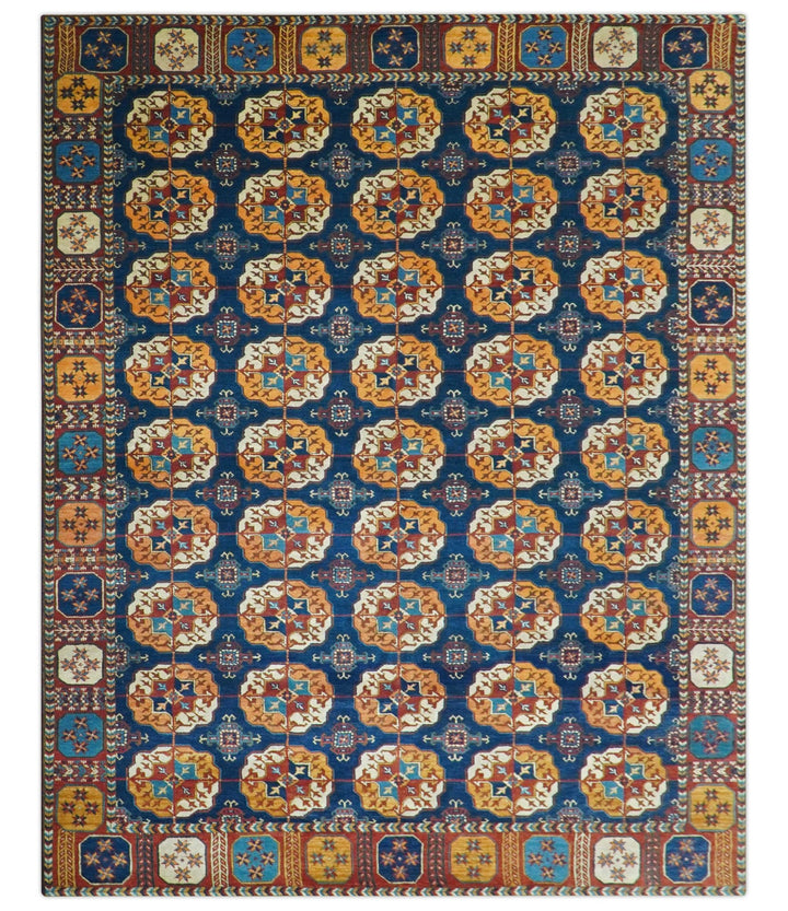 Blue And Mustard Traditional Medallion Design 8x10 Hand Knotted wool Area Rug - The Rug Decor