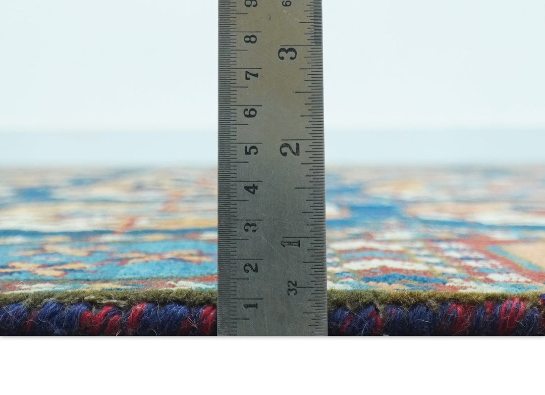 Blue And Mustard Traditional Medallion Design 8x10 Hand Knotted wool Area Rug - The Rug Decor