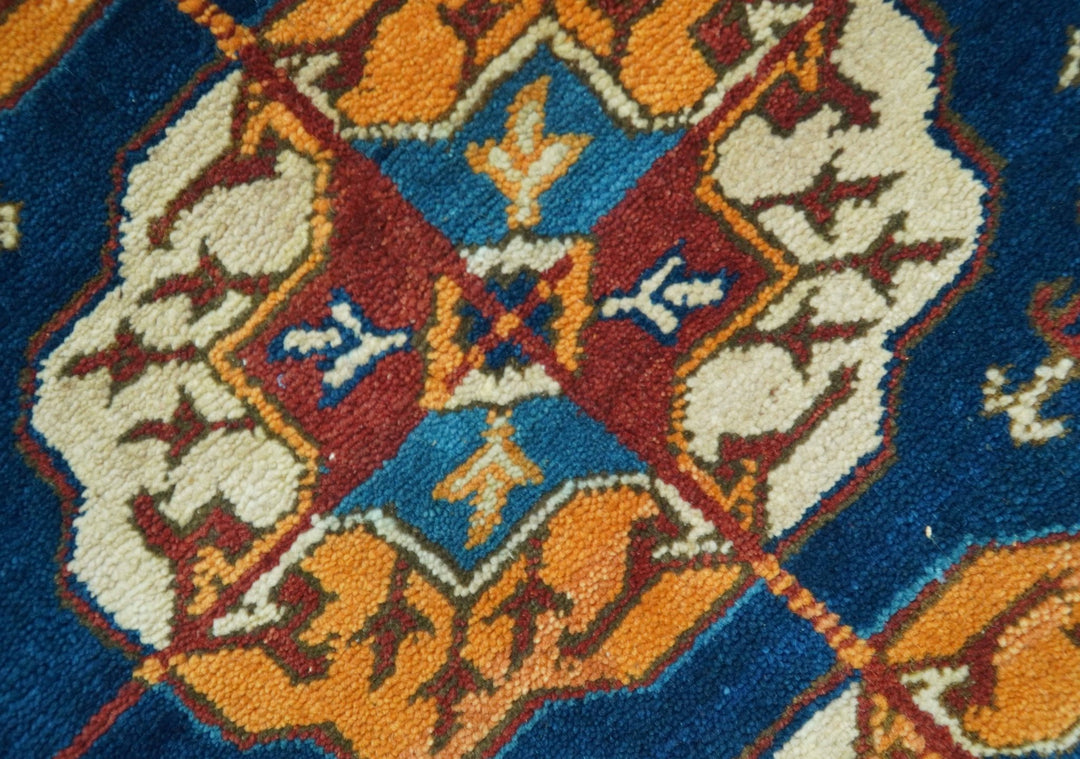 Blue And Mustard Traditional Medallion Design 8x10 Hand Knotted wool Area Rug - The Rug Decor