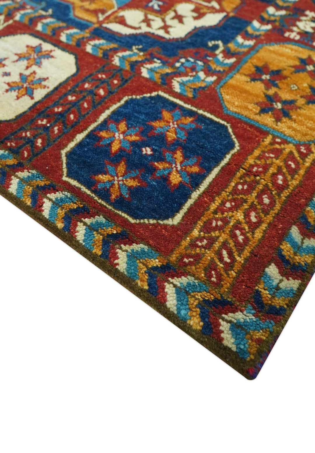 Blue And Mustard Traditional Medallion Design 8x10 Hand Knotted wool Area Rug - The Rug Decor