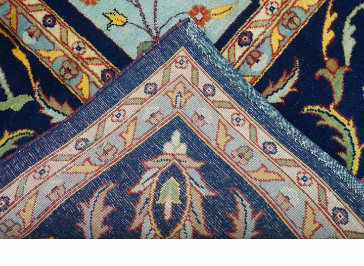 Blue And Orange Traditional Floral Design 8x11 Hand Knotted wool Area Rug - The Rug Decor