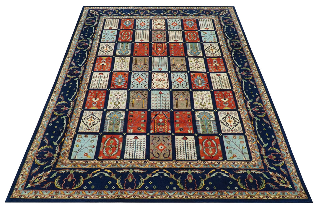 Blue And Orange Traditional Floral Design 8x11 Hand Knotted wool Area Rug - The Rug Decor
