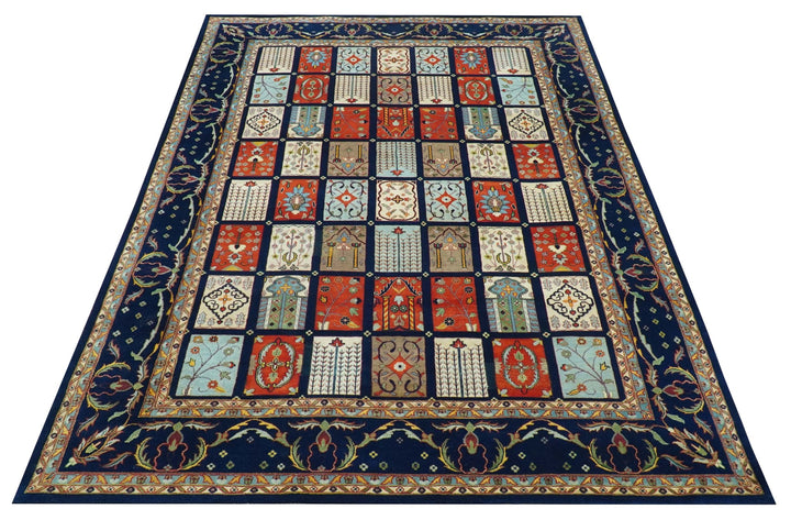 Blue And Orange Traditional Floral Design 8x11 Hand Knotted wool Area Rug - The Rug Decor