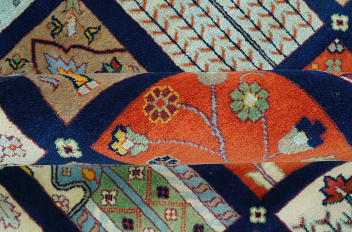 Blue And Orange Traditional Floral Design 8x11 Hand Knotted wool Area Rug - The Rug Decor