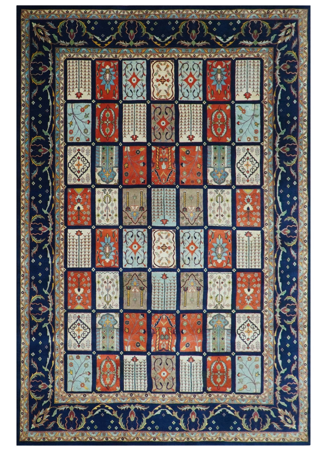 Blue And Orange Traditional Floral Design 8x11 Hand Knotted wool Area Rug - The Rug Decor