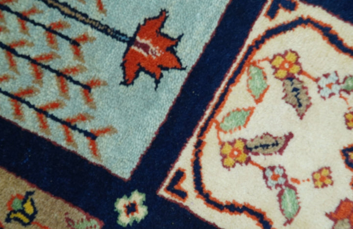 Blue And Orange Traditional Floral Design 8x11 Hand Knotted wool Area Rug - The Rug Decor