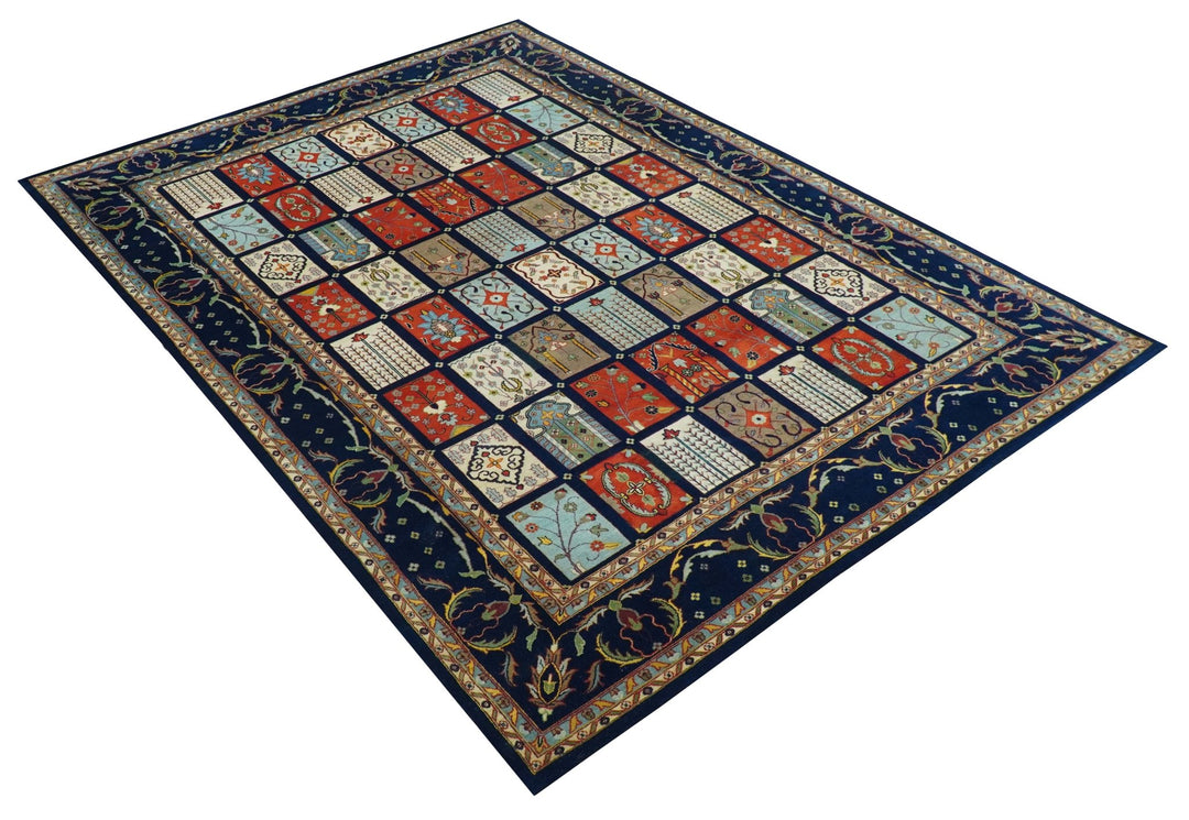 Blue And Orange Traditional Floral Design 8x11 Hand Knotted wool Area Rug - The Rug Decor