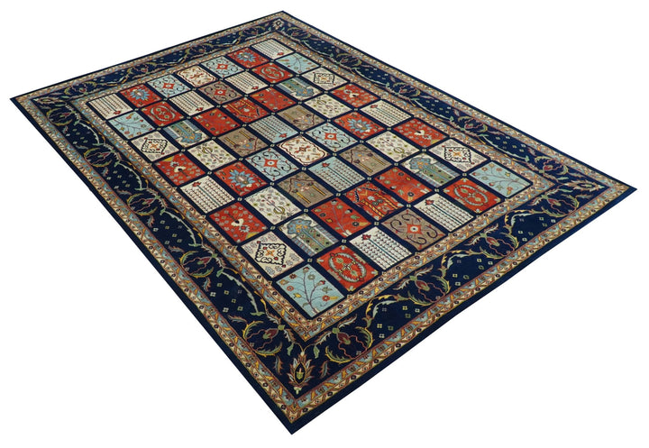 Blue And Orange Traditional Floral Design 8x11 Hand Knotted wool Area Rug - The Rug Decor