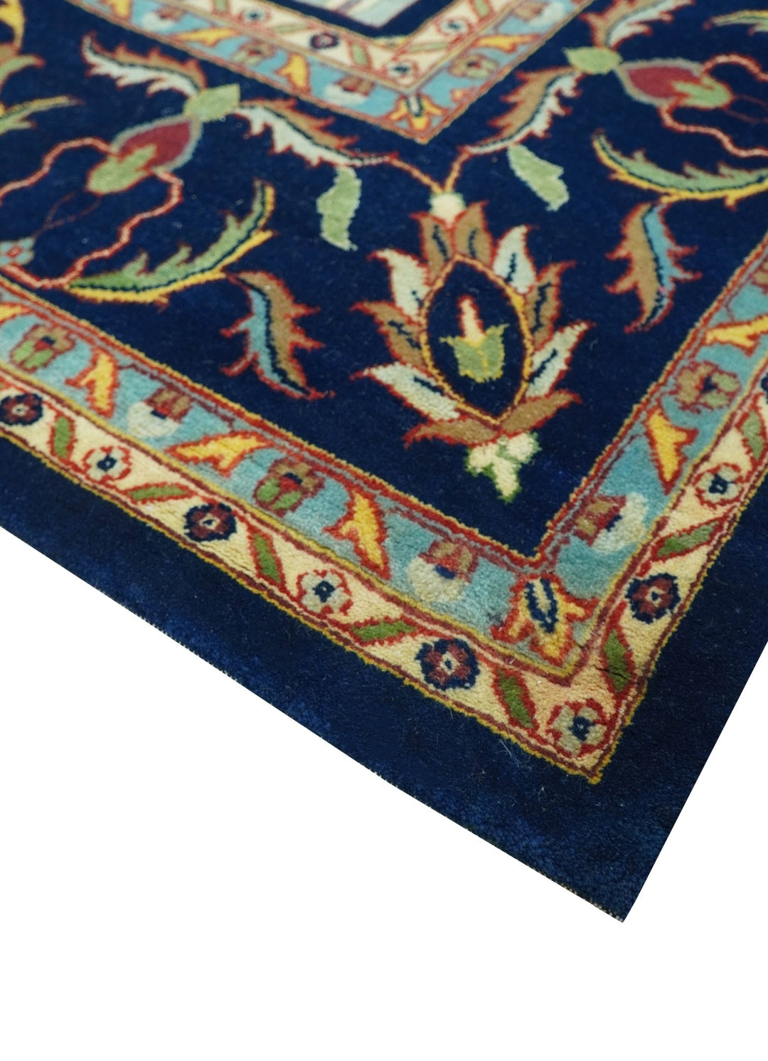 Blue And Orange Traditional Floral Design 8x11 Hand Knotted wool Area Rug - The Rug Decor