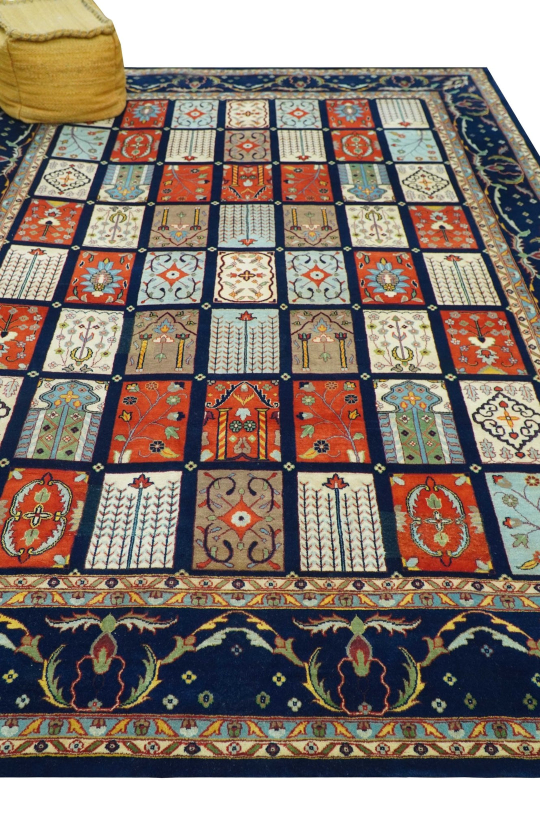 Blue And Orange Traditional Floral Design 8x11 Hand Knotted wool Area Rug - The Rug Decor