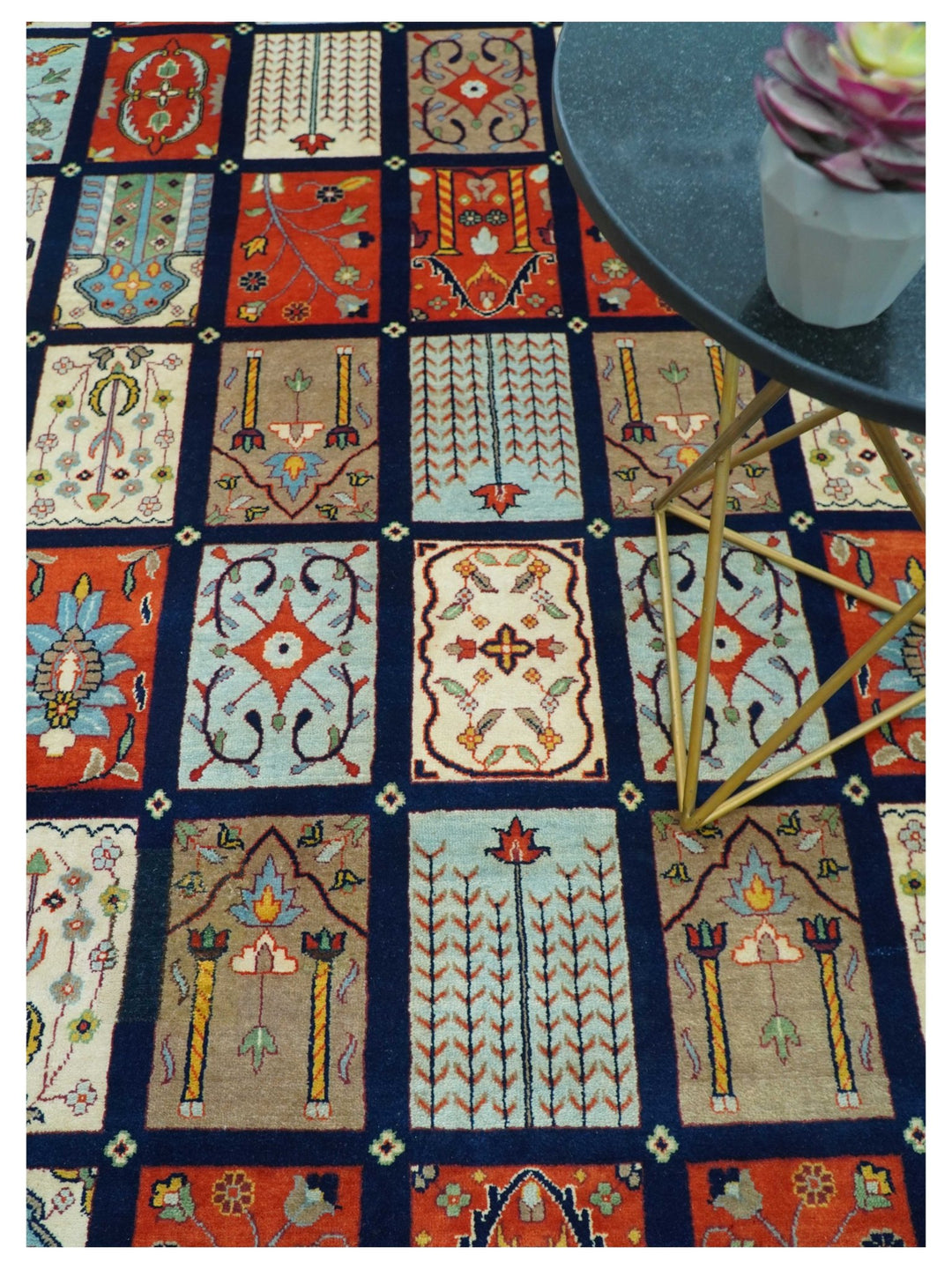 Blue And Orange Traditional Floral Design 8x11 Hand Knotted wool Area Rug - The Rug Decor