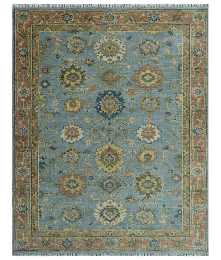 Blue and Rust Antique Traditional Oushak Area Rug - The Rug Decor