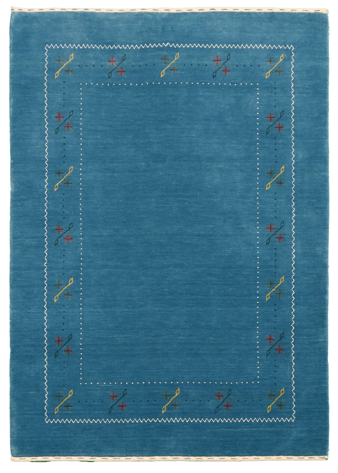Blue And White Gabbeh Border Design Hand Loomed Wool Area Rug - The Rug Decor