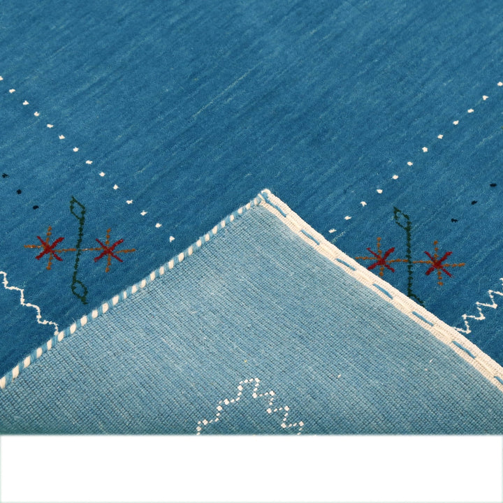 Blue And White Gabbeh Border Design Hand Loomed Wool Area Rug - The Rug Decor