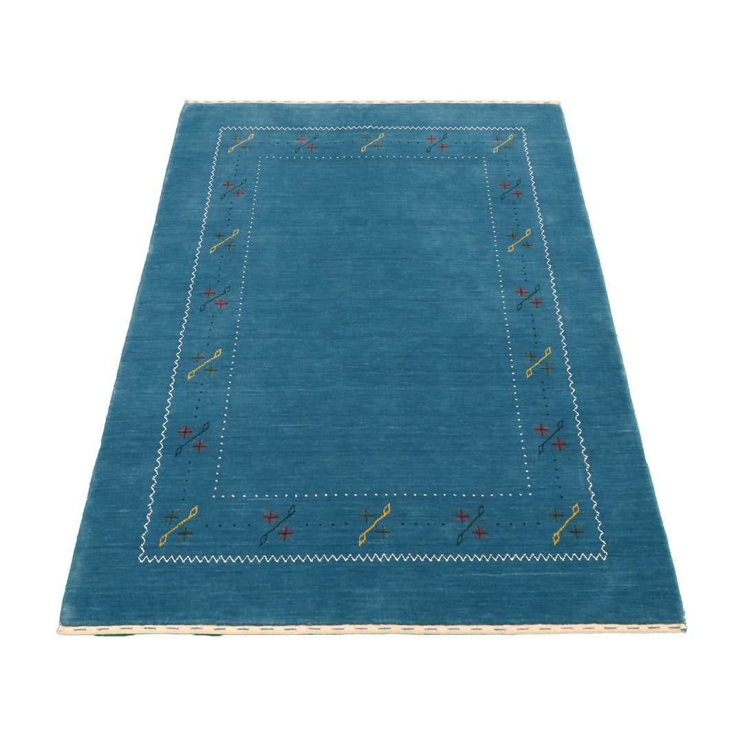 Blue And White Gabbeh Border Design Hand Loomed Wool Area Rug - The Rug Decor