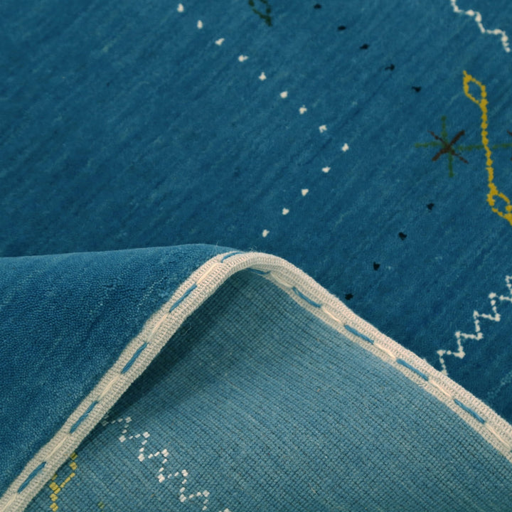 Blue And White Gabbeh Border Design Hand Loomed Wool Area Rug - The Rug Decor