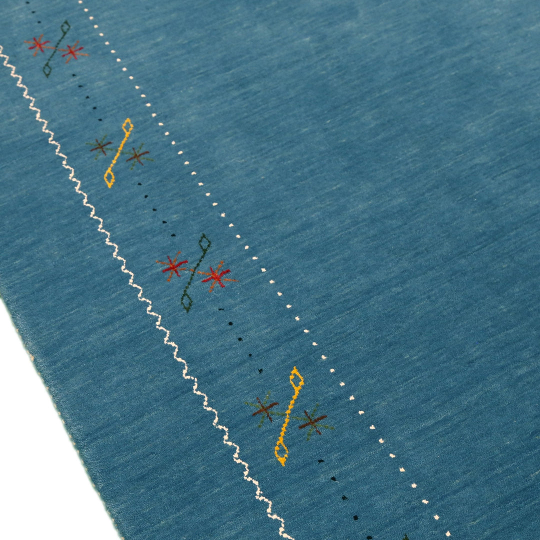 Blue And White Gabbeh Border Design Hand Loomed Wool Area Rug - The Rug Decor