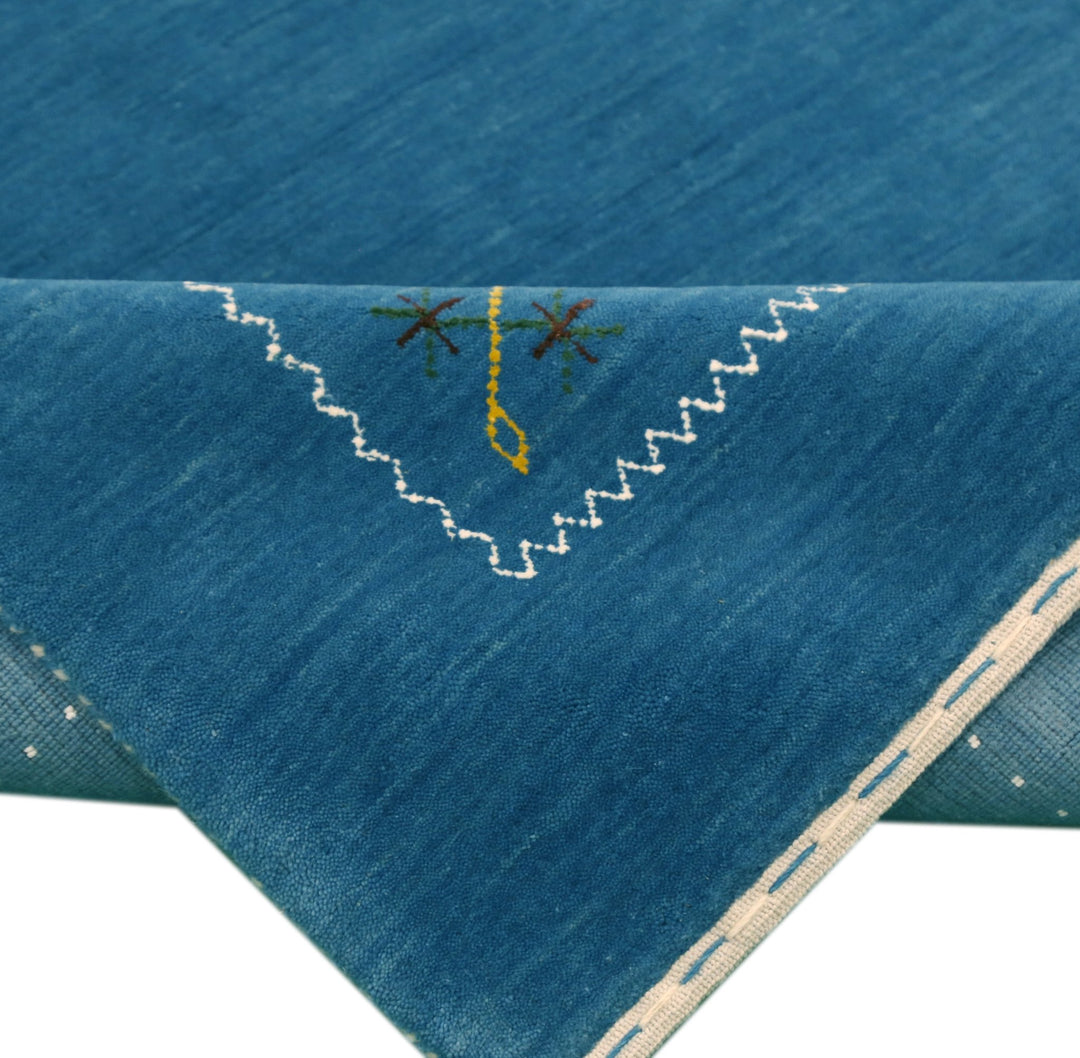 Blue And White Gabbeh Border Design Hand Loomed Wool Area Rug - The Rug Decor