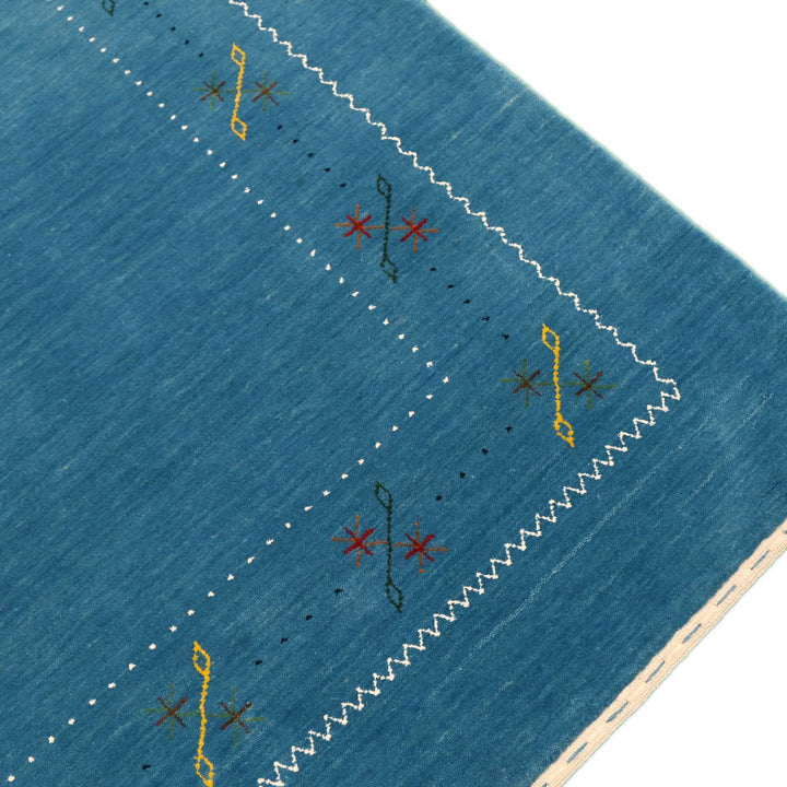 Blue And White Gabbeh Border Design Hand Loomed Wool Area Rug - The Rug Decor