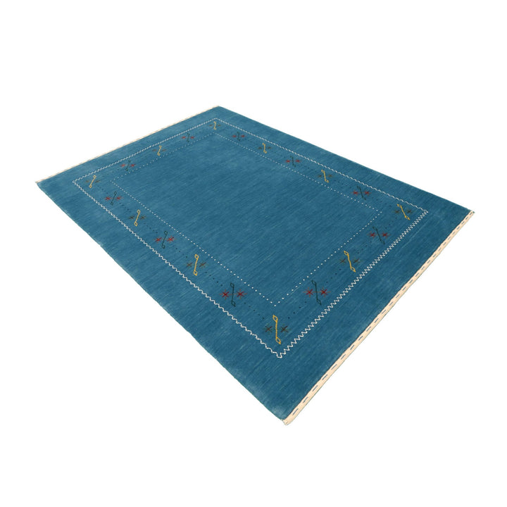 Blue And White Gabbeh Border Design Hand Loomed Wool Area Rug - The Rug Decor