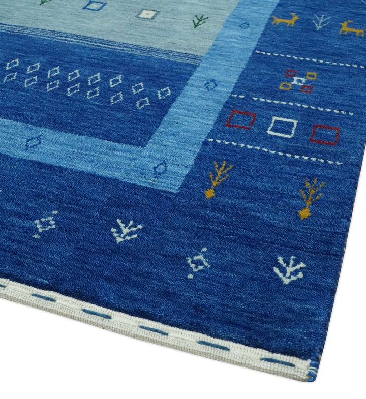 Blue, Gray and Silver Stripes design Hand loom Tribal Gabbeh Traditional 4.6x7 Wool Area Rug - The Rug Decor