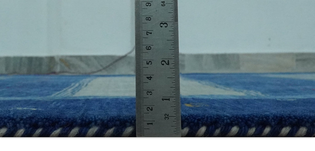 Blue, Gray and Silver Stripes design Hand loom Tribal Gabbeh Traditional 4.6x7 Wool Area Rug - The Rug Decor