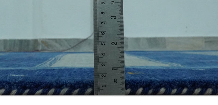 Blue, Gray and Silver Stripes design Hand loom Tribal Gabbeh Traditional 4.6x7 Wool Area Rug - The Rug Decor