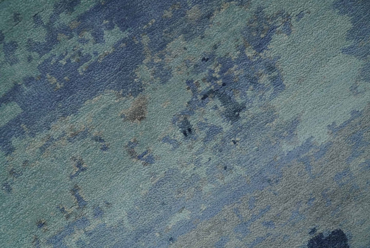 Blue, Ivory and Aqua Modern abstract Hand Knotted 8x10 wool and Bamboo Silk area Rug - The Rug Decor